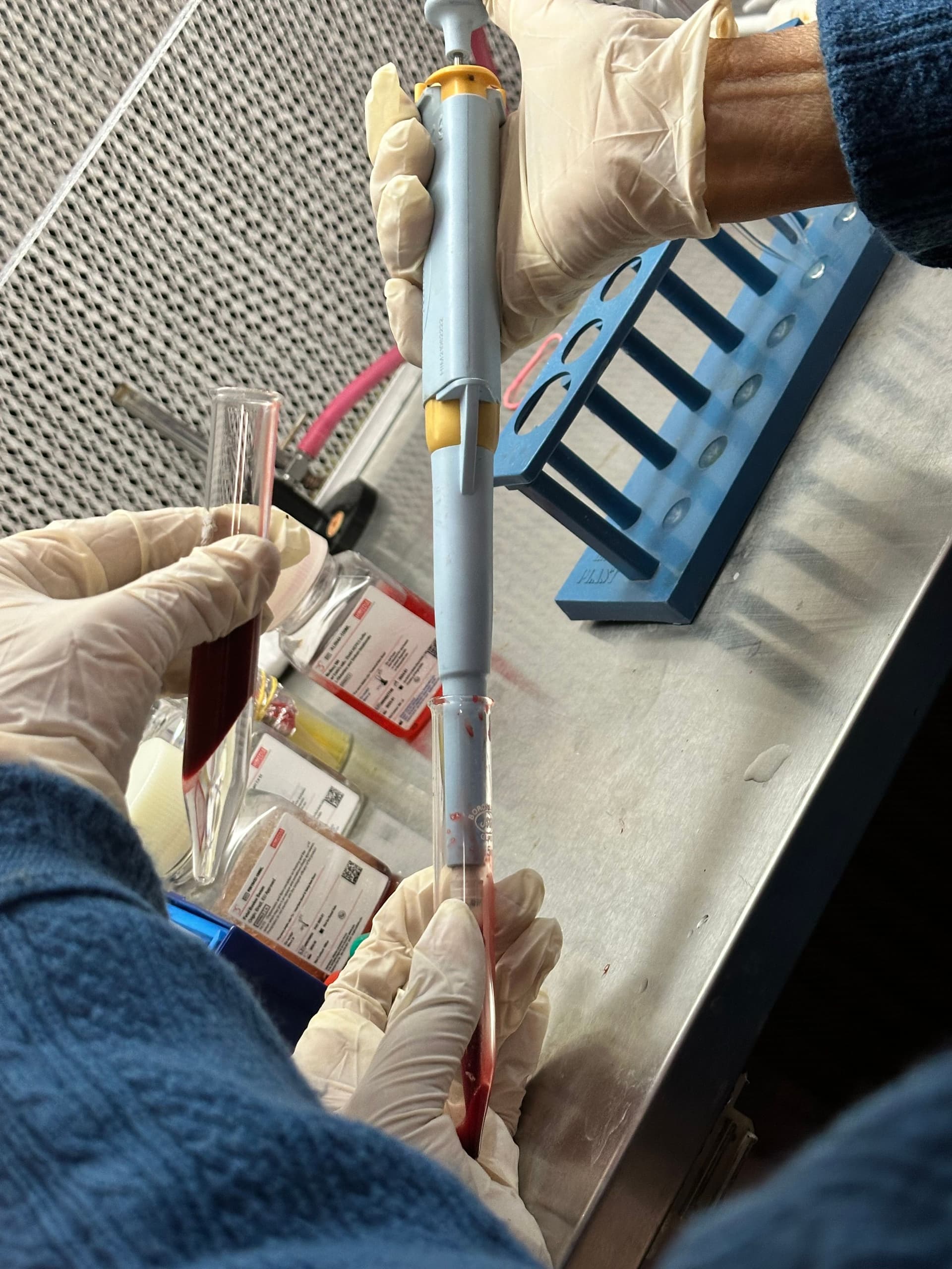 Researcher performing clinical titration in a sterile environment